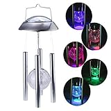 IMAGE Solar Powered Light Color Changing Glass Crackle Ball Wind Chime Bubble Tube for Outdoor Garden Décor