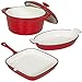 Best Choice Products Cast Iron Dishes Set of 3 Casserole, Gratin and Griddle Set Oven to Table Cookware