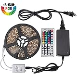 Targherle LED Strip Lights, 16.4ft/5M SMD 5050 IP65 Waterproof RGB Flexible Light Strip Kit with Double PCB 44 Key Remote RGB Controller, Strengthen 3M tape, 12V 5APower Supply for Indoor and Outdoor