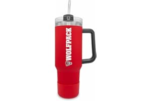 Campus Colors College & University 40 oz Travel Tumbler With Handle - Dual Option Lid With Straw - Vacuum Insulated Stainless Steel (NC State Wolfpack - Red)
