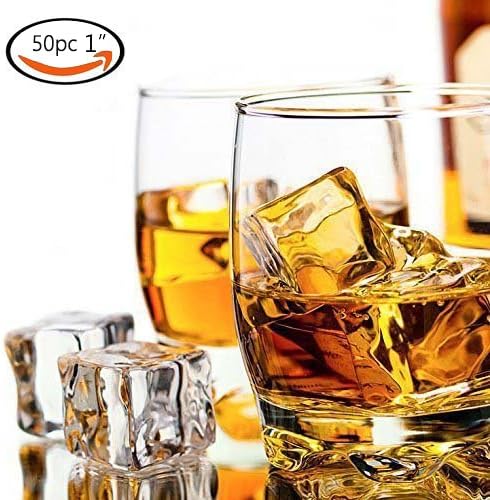 A Little Lemom 50pcs Acrylic Ice Cubes Square Shape, Glass Luster Ice Cubes, Fake Artificial Acrylic Ice Cubes Crystal Clear for Photography Props Kitchen Toy Decoration 1inch/2.5cm