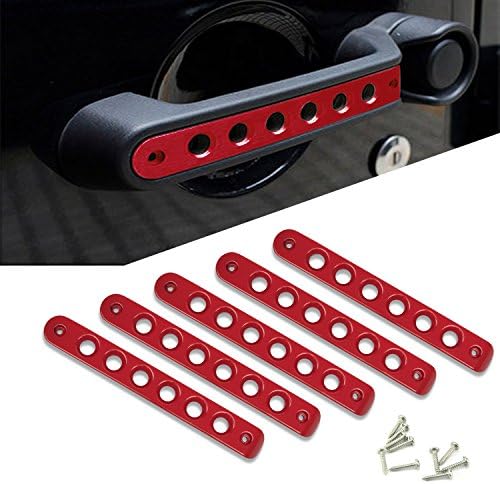 Iswimming Front Door & Back Door Aluminum Grab Handle Cover For 2008-2013 Jeep Liberty & 2007-2012 Dodge Nitro & Jeep Wrangler Jk Jku 2007-2017 5pcs/set (Red)