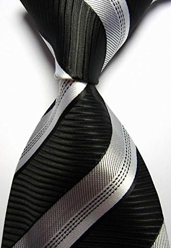 Kristy Tok Collection - Classic Stripes White Black Series Jacquard Woven Silk Men's Neckties with Designs - CPHQ (Compatible Price &amp; High Quality)
