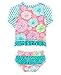 RuffleButts Infant / Toddler Girls Floral Striped Mix-Print Long Sleeve Rash Guard Set w/ Ruffles - Multi - 6-12m