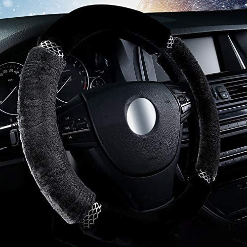 Jpljj 車のステアリングホイールカバーユニバーサル冬暖かいぬいぐるみステアリングカバーオートアクセサリー直径38