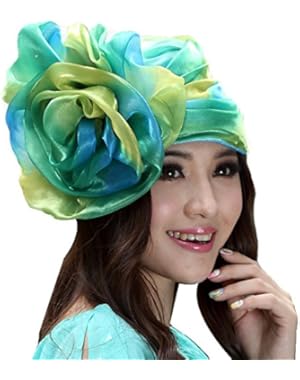 Women Hat Bucket Hats Big Flower Summer Dress Hat Green/yellow!