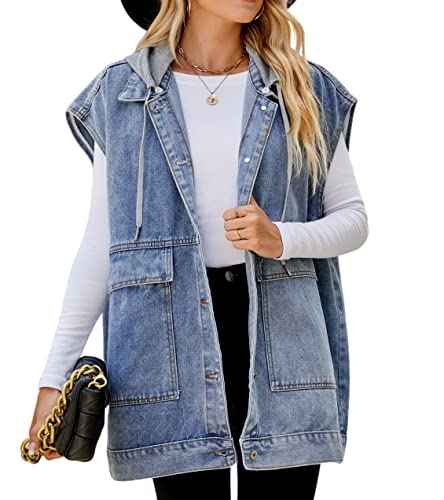 PAODIKUAI Women's Denim Vest Mid Long Jean Vest