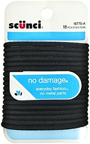 No Damage Elastic Hair Bands, Black by Scunci, 18 count (Pack of 1)