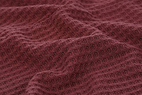 Poplover Womens Loose Knit Tunic Blouse Bow Henley Tops with Button Wine red Large