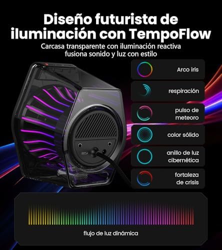 Coluna de gaming G2000 Pro 2.0 RGB, potência máxima 64W, sincronização de luz Tempoflow ™ a 270 graus, som surround virtual 7.1-Bluetooth 5.4 / USB-C/AUX, Adequado para PC (preto)