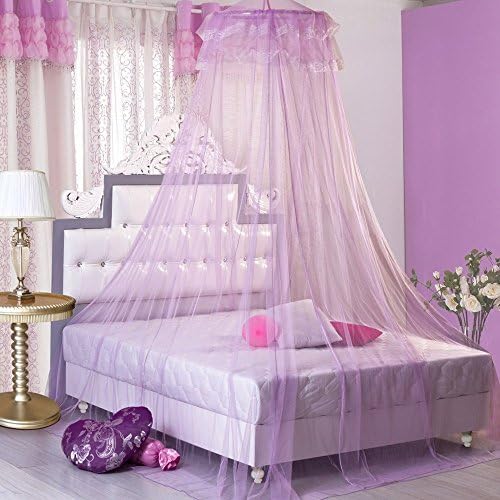 Princess Hanging Round Lace Canopy Bet Netting Mosquito Net for Crib Twin Full Queen Bed (Purple)