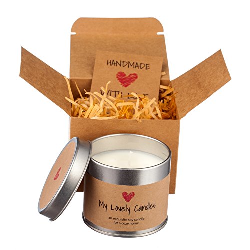 Vanilla Scented Soy Candle with 100% Natural Organic White Soy Wax in Metal Candle Holder. Decorative Handmade
