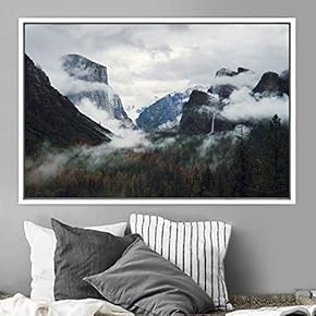 signwin Framed Canvas Wall Art Foggy Mountains Aerial...