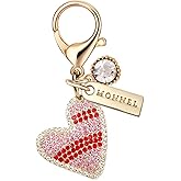MONNEL MC494 Crystal Love Heart Lobster Clasp Charm for Women with Velvet Bag (Pink,1 Piece)