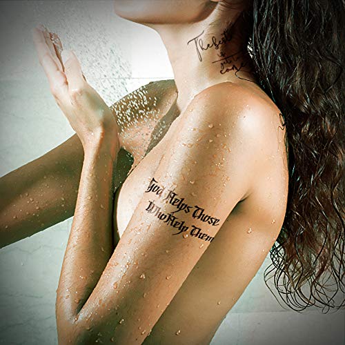 Temporary Tattoos Body Art Stickers - 100 Unique Black Fashion Various Designs Words Qoutes Marks Temp Tats Fake Waterproof Removable Stickers Party Vacation Tatts Flowers Skull Symbol 9 Sheets