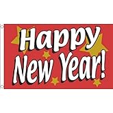 AZ FLAG - Happy New Year Flag - 3x5 Ft - 100D Polyester New Year Party Banner with Two Metal Grommets - Fade Resistant - Vivid Colors - 3' x 5' Feet - 150x90 Cm