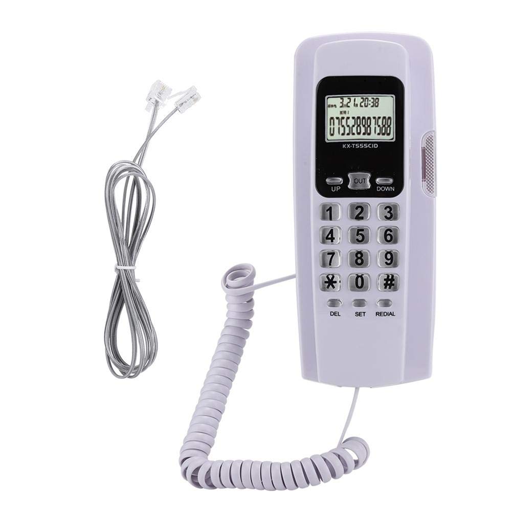 Wall Hanging Telephone, T555 Mini Wall-Mounted Phone with Caller ID, Hotel Home Office Telephone with LCD Display Backlight(white)