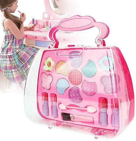 CRYSNERY Girls Pretend Play Makeup Set,Pretend Makeup Dress Up Play Makeup Toys Cosmetic Set with a Carrying Case for Kids Gift Makeup