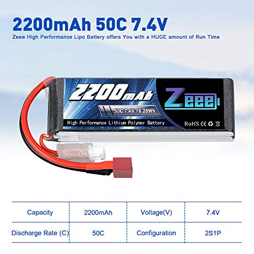 Zeee 2S Lipo Akku 7,4V 50C 2200mAh RC Batterie mit Deans T Stecker für RC Auto Truck Flugzeug Heilikopter Boot RC Hobby… – Bild 5