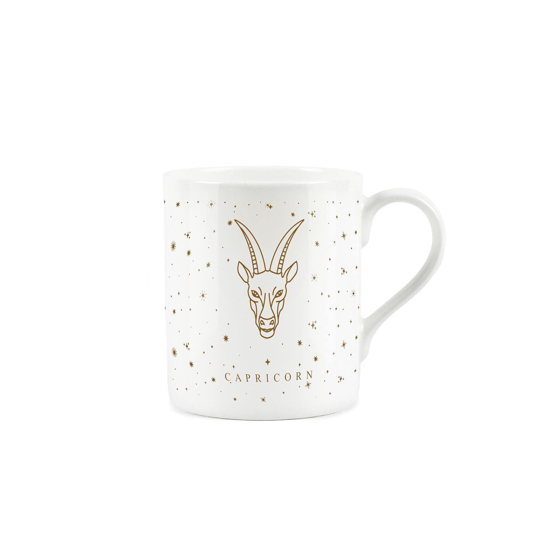 Purely Home Capricorn Gold Star Sign Mug - Small Fine Bone China White Mug Coffee/Tea Present Zodiac Gift