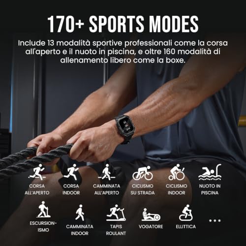 KOSPET PULSE 2 Smart Watch Rugged GPS Dual-Band 5ATM IP69 LED Flashlight | AMOLED 1.96" Extra Large Battery, Over 170 Sports Modes, Heart and Sleep Monitor for Android and iPhone Black