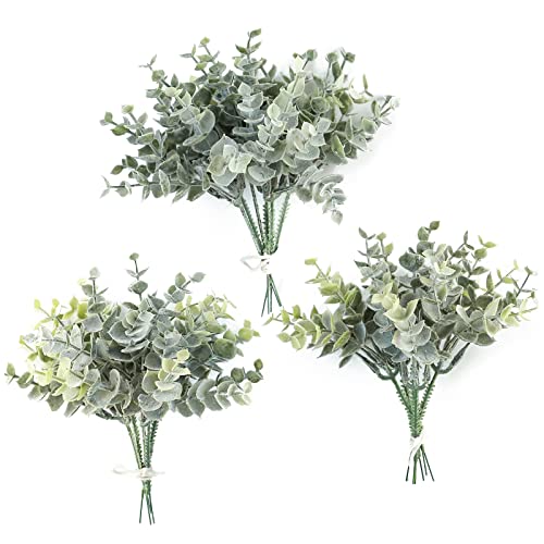 Floroom Artificial Flocked Eucalyptus Stems Faux Greenery Spray, 18pcs Best Filler Fake Plants for DIY Wedding Bouquet Centerpieces Arrangement