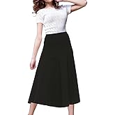 BGDK Women’s Cotton Midi 33 inch Length Panel Skirt- Elastic Waist Office Pleated Skirt