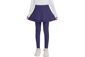 WOWENY Girls Leggings with Skirt 2 in 1 Tennis Golf Athletic Flowy Tutu Fleece Lined Skirted Legging for Kids