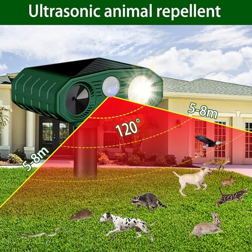 Répulsif Chat Ultrason, 3 Modes Repulsif Chat Solaire & Solaire et USB Répulsif Animaux, IP54 Étanche Repulsif Chat Exterieur avec Détecteur et Flash pour Chats Chiens Souris Ratons Animaux de Jardin