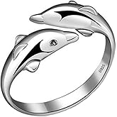 QIAN0813 Adjustable Open Ring Zircon Dolphin Ring Finger Diamante CZ Crystal for Women Wedding Engagement Jewelry