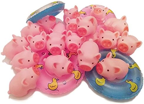DOYIFun 20 PCS Rubber Pink Pig Baby Bath Toy with 4 Mini Swim Rings,Kids Bathtime Fun Toys