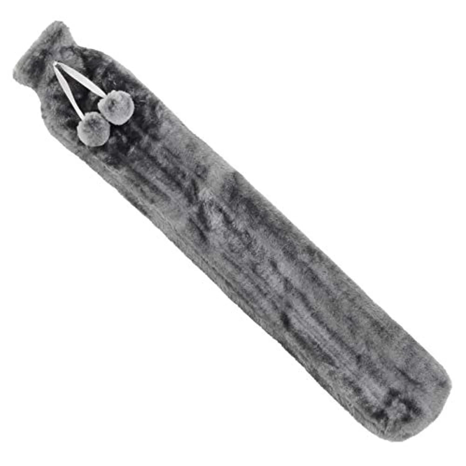 Country Club 72cm Extra Long Length Hot Water Bottles Slim Design for Thermotherapy Muscle Ache Tension Relief Backache Neck Strain Shoulder Pain Charcoal Grey Faux Fur Cover with Pom Poms