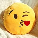 KISS FACE Emoji Pillow Smiley Emoticon Yellow Round Cushion Stuffed Plush Soft Toy(Poop,Pinkpoop,Monkey,Money Mouth,Cat,Heart Eye,Laugh to Tear,Smirking,Throwing Kiss,Tongue,Devil,Nerd) by GEN