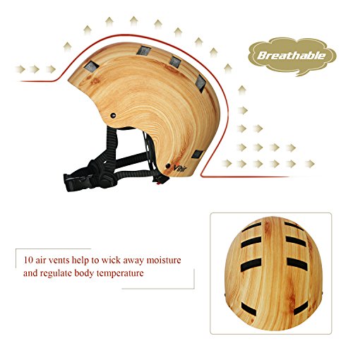 Vihir Multi Sports Bike Skateboard Helmet Classic Adult and Kids Adjustable Dial Helmet, Wood Grain, L