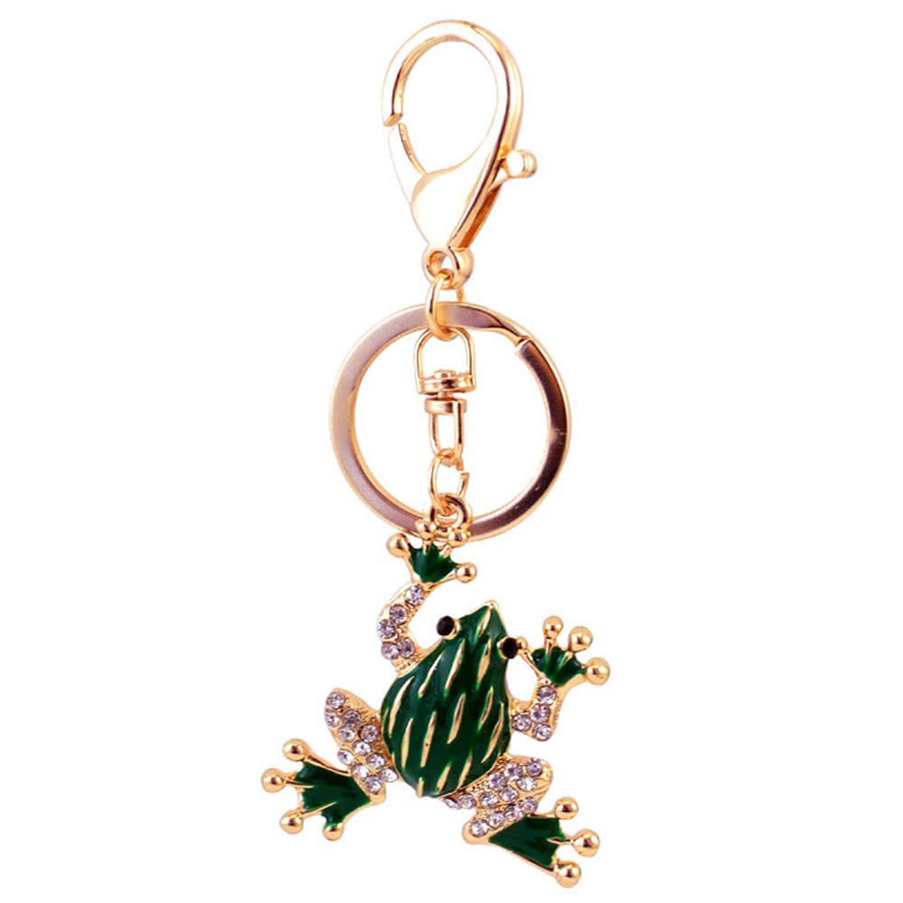 ARFUKA Green Cartoon Frog Rhinestone Keychain, 3D Animal Design, Stainless Steel, Unisex Adults