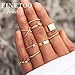 FINETOO 9 PCS Simple Stainless Steel Knuckle Midi Ring Set Crystal for Women/Girl Gold CZ Finger Stackable Rings Set Jewelry Friendship