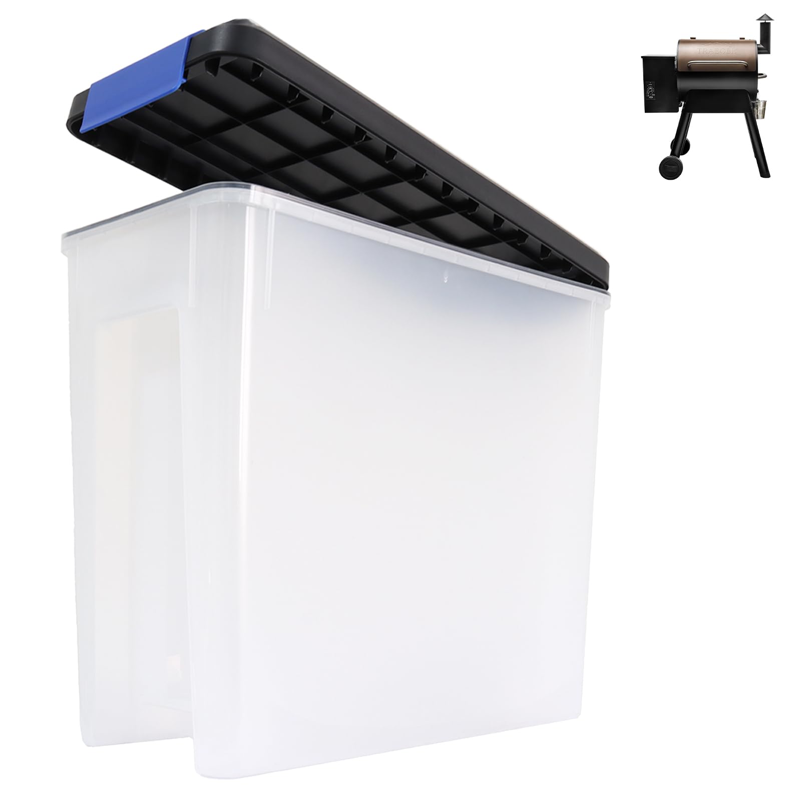 Photo 1 of DcYourHome BAC637 Pellet Storage Bin for Traeger Grills, 22lb Capacity Keep Dry Containers with Locking Lid for Dog Food,Charcoal,Birdseed, Stackable Design Buket for Traeger Smoker Accessories