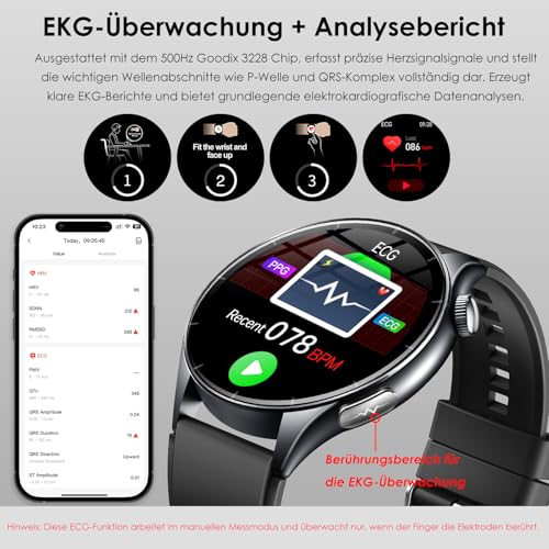 2026 Men's Smartwatch with ECG/Blood Pressure/BMI/HRV/Uric Acid/Emotion/Mood/LED Light, 1.56 Inch AMOLED Round Health Watch with SpO2/Body Temperature/Heart Rate Monitor/Sleep, SOS Emergency Call