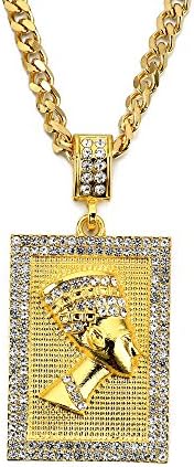 Mens Gold Tone Dog Tag Pharaoh Hip-hop Pendant Stainless Steel Necklace,30 Inch Cuba Chain