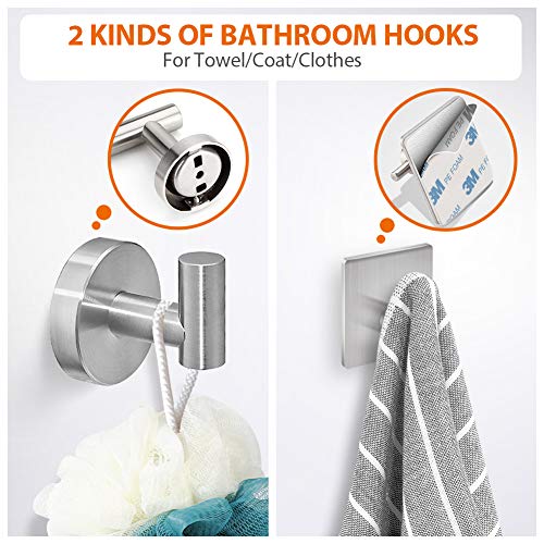 Tudoccy 5-Pieces Bathroom Hardware Set Brushed Nickel SUS304 Stainless Steel Round Wall Mounted - Includes 14" Hand Towel Bar, Toilet Paper Holder, 3 Robe Towel Hooks,Bathroom Accessories Kit ...