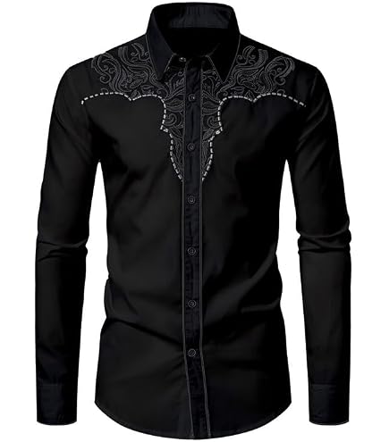 Amazon.com: DIFICIL SLOG Men's Western Cowboy Shirt Embroidered