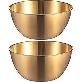AIYoo Stainless Steel Salad Bowls Set of 2 Mixing Bowl with Measurement Markings, 4.23 Quart Gold Serving Bowls for Mixing, Cooking, Baking, Prepping and Home Kitchen