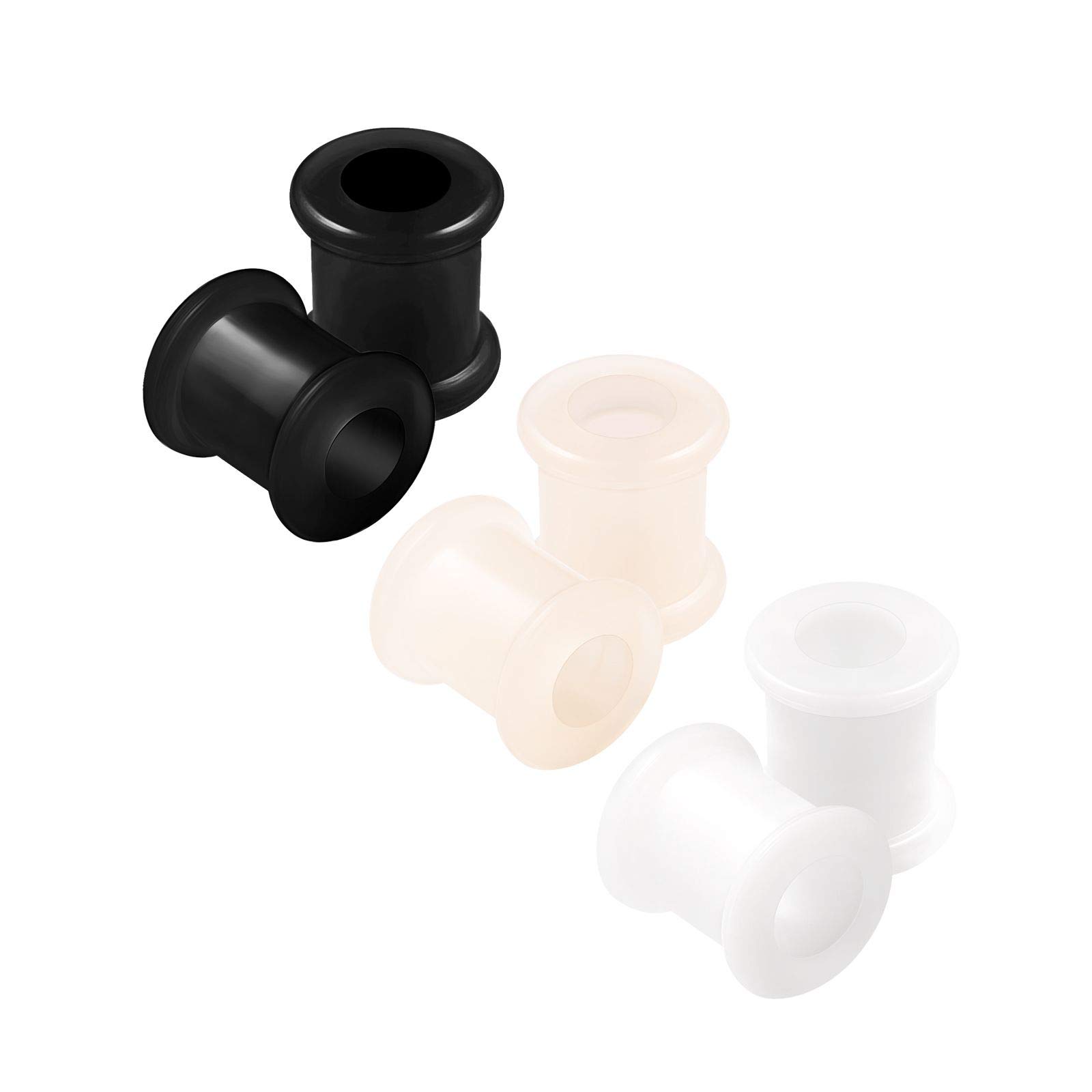 KJM FASHION 6PCS Silicone Black 0g 8mm Double Flared Saddle Skin White Ear Ring Stretcher Lobe Gauge Tunnel Plug Piercing Jewellery 2763