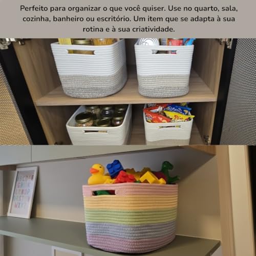 Cesto Organizador Multifuncional – Estrutura Reforçada em Corda de Algodão e Acabamento Artesanal | Use em Qualquer Cômodo da Casa (Colorida)