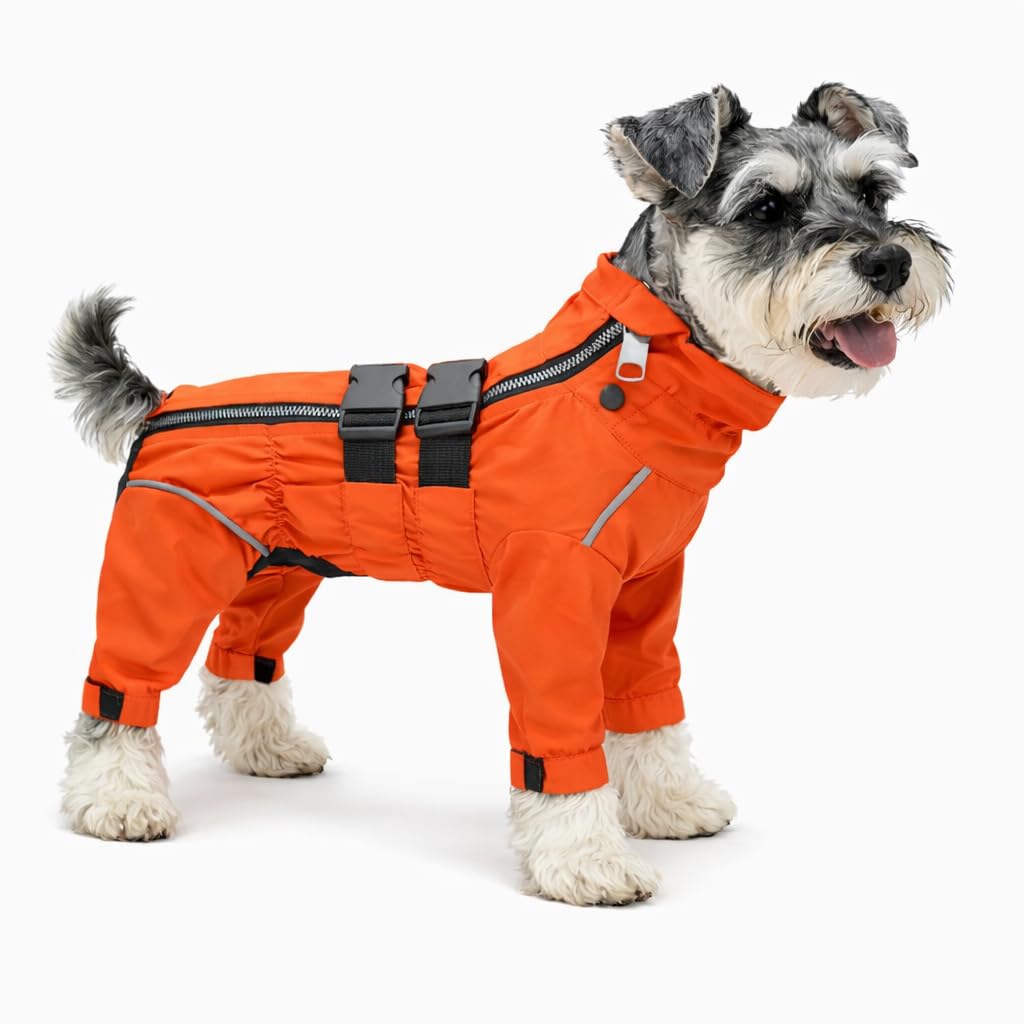 Dogs Waterproof Jacket, Lightweight Waterproof Jacket Reflective Safety Dog Raincoat Windproof Snow-proof Dog Vest for Small Medium Large Dogs Orange XS