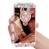 Cases Galaxy S8 Plus, Samsung S8+ Plus Case Cover, Bonice Diamond Glitter Luxury Crystal Rhinestone Soft Bumper Bling Mirror Makeup Case with Ring Stand Holder for Samsung Galaxy S8+ Plus - Rose Gold