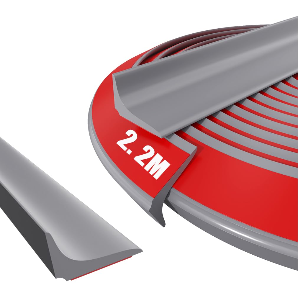 Silicone Shower Tray Sealing Strip, Wet Room Floor Barrier, Caulk Strip, Bathroom Floor Seal, Water Stopper for Bathtub, Countertop (Grey)