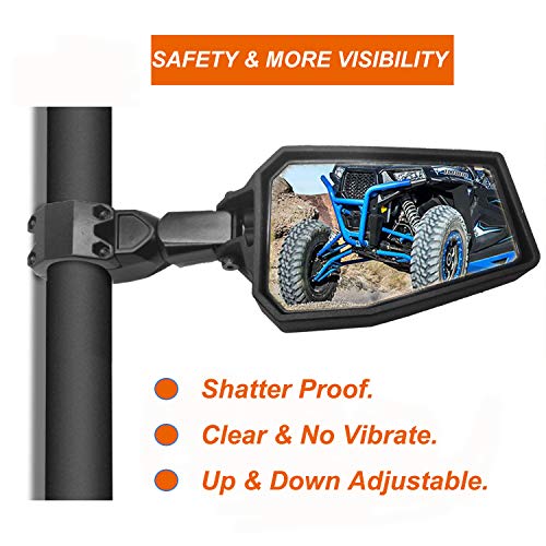 UTV Side Mirrors, Rear Side View Mirror 1.75'' Roll Bar Clamp Break
