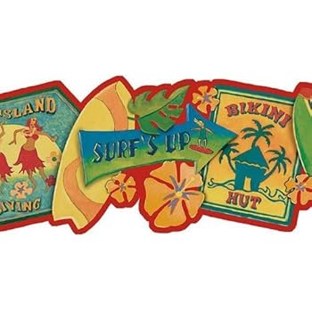 Hawaiian Tropical Flowers & Surfboard Wallpaper Border GU92173B