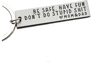 OFLYDESIGNS Cute Car Stuff for Teens, Be Safe Have Fun, Sweet 16 Keychain from Mom and Dad, Stamped Stainless Steel Keychain Gift, Teenager New Driver, College Freshman, New Car Gift